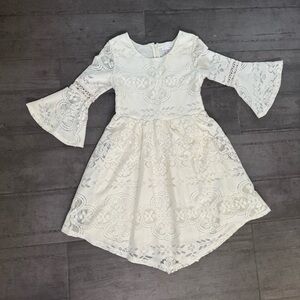 Elegant casual ivory cream beige Lace Kids Dress Flared Sleeves 7 8 9 10 photos
